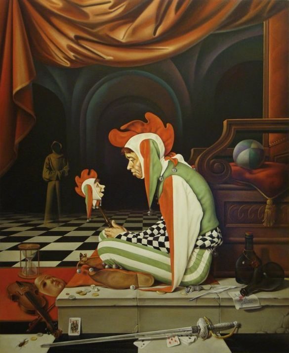 Florentin Vesa painting about a clown titled ''Acta est fabula''(tribute to Norman Rockwell)